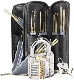 Listers 24Pcs Lock Pick Set24 Piece with 1 Clear Practice and Training Locks Multitool Set - Stainless Steel, Set for Beginners and Credit Card Lock Pick Tool Kit, Lockpick Training Kit, Grey