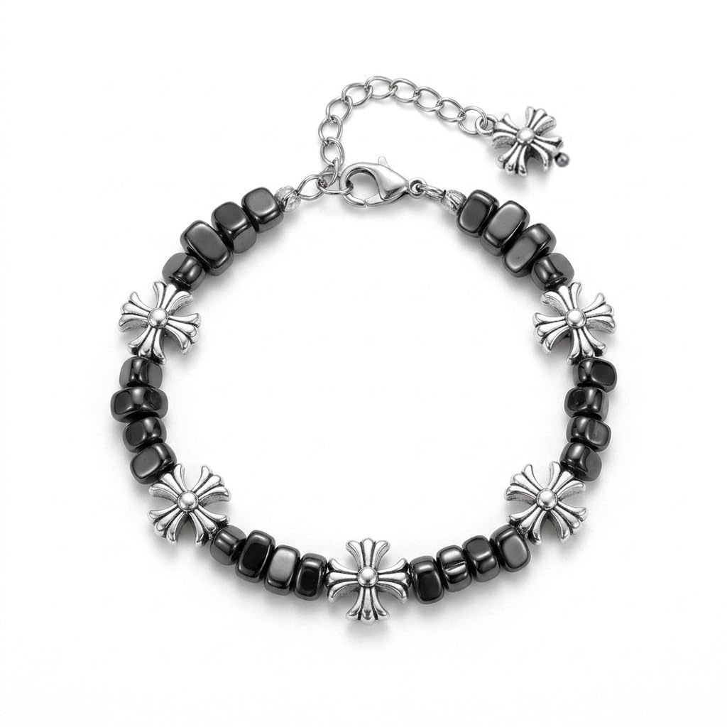 Gothic Cross Bracelet Vintage Punk Alloy Bracelet for Men Women Unisex Adjustable Chain Accessory for Parties Dates Daily Wear-image-21