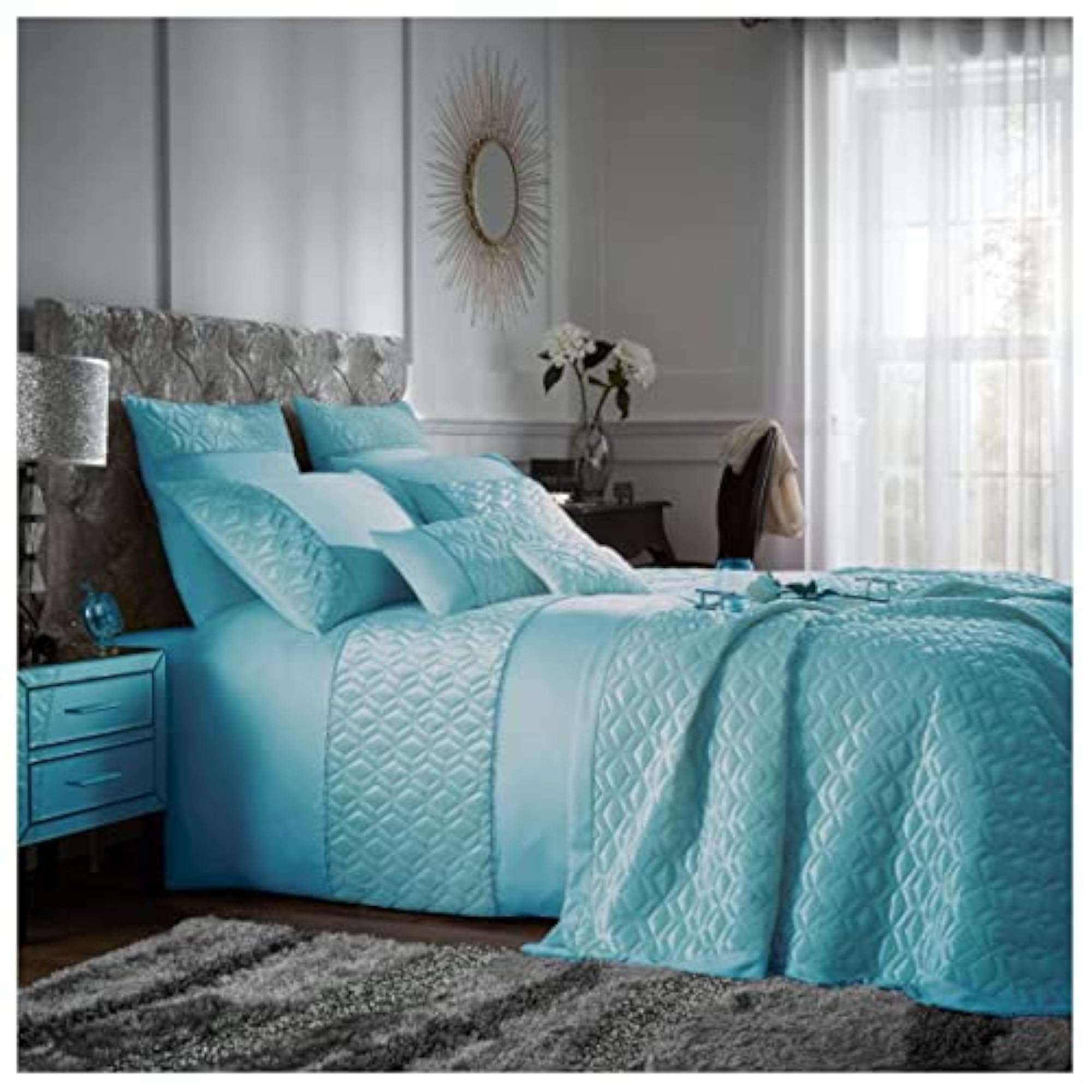 Luxury Duck Egg Geometric Duvet Cover Set, Easy Care