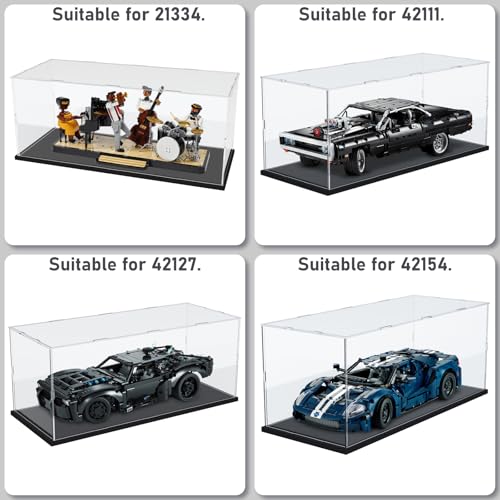 Image of Choowin Acrylic Display Case for Lego Car Dodge Charger Batmobile Jazz Quartet - Thickened Clear Acrylic Display Box for Collectibles - Dustproof, Assemble, Black Base