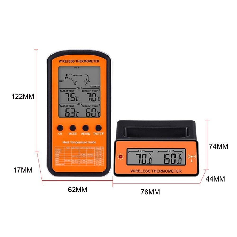 Medidor de temperatura de alimentos inalámbrico con pantalla LCD y sonda dual con 8 modos para horno de barbacoa