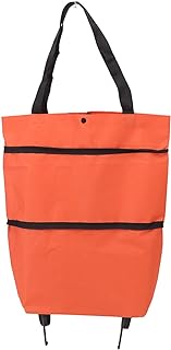 Collapsible Trolley Bags Folding Shopping Bag with Wheels, Portable Trolley Bag, Reusable Shopping Bag, Grocery Bag, Waterproof & Strong(Orange)