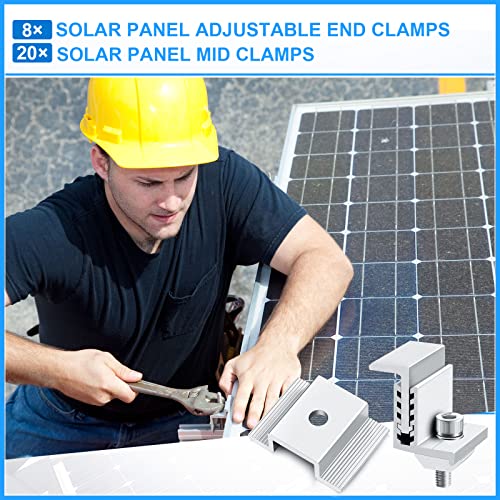 Zhengmy 1.06 Inch Solar Panel Bracket Aluminum Solar Mid Clam with Mounting Brackets 32-50 mm Clamps Adjustable End Panel Clamps(28 Pieces) - Thumbnail 3