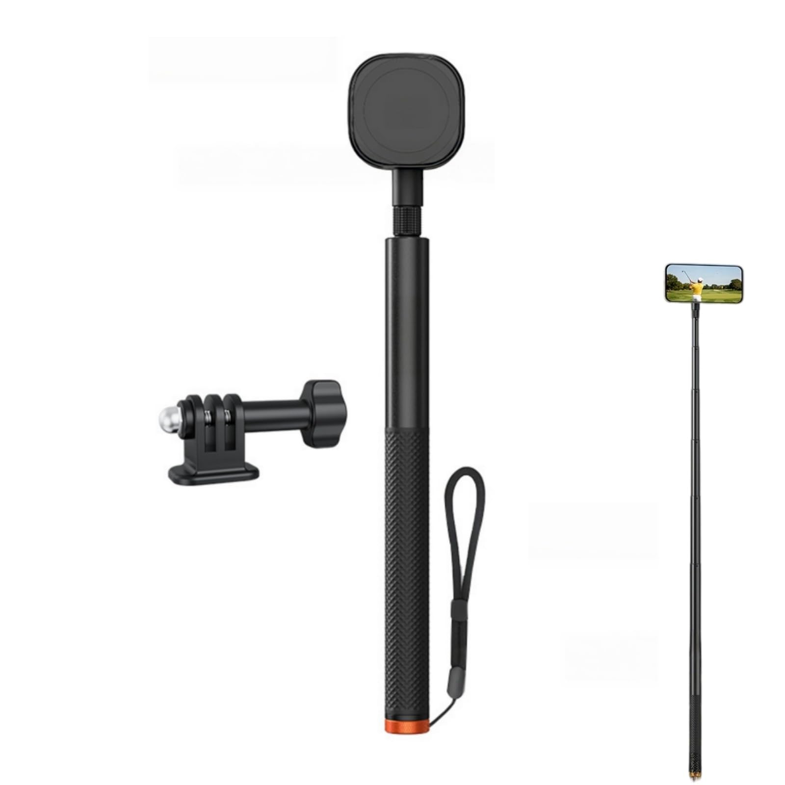 Magnetyczny kij do selfie z kołkiem uziemiającym, teleskopowy drążek przedłużający 160 cm do smartfonów i kamer sportowych, monopod ze stopu aluminium ze śrubą 0,6 cm do vlogowania na zewnątrz, golfa