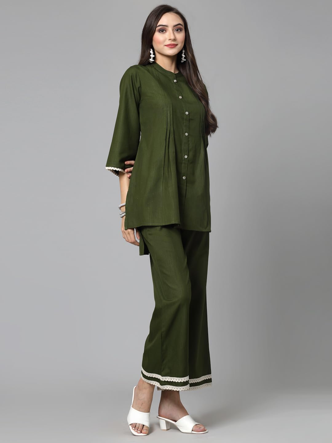 Stylum Women's Solid Rayon Blend Co-Ord Set (Cssayaligrn36_Green, S)