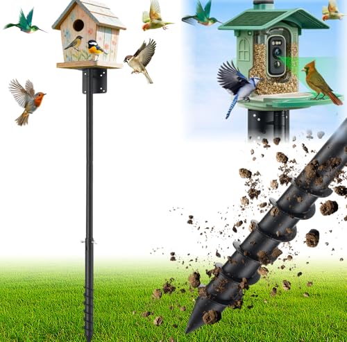 CALCHELE Heavy Duty Bird Feeder Pole 102 Adjustable No-Wobble Auger Base Stable Mount for Smart Camera Bird Feeder Bird Buddy Birdfy Bluebird House Hummingbird Feeders