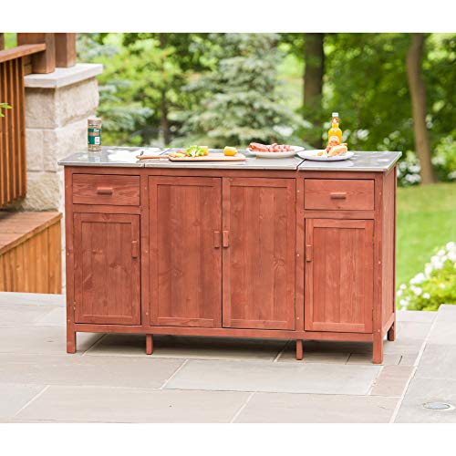 Leisure Season Outdoor Indoor Buffet Server With Cooler Compartment, Stainless Steel Countertop, Medium Brown #TOP16