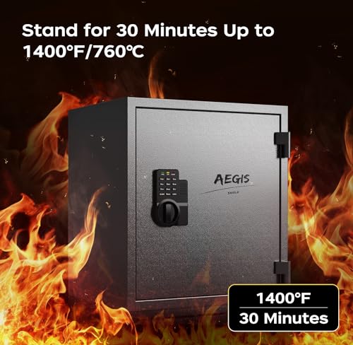 AEGIS Fireproof Safe Box, Fire Safes with Digital Keypad Double Keys Shelves Home Security Safe for Hotel Office Dorm Money Cash Jewelry Gun Use Storage-2