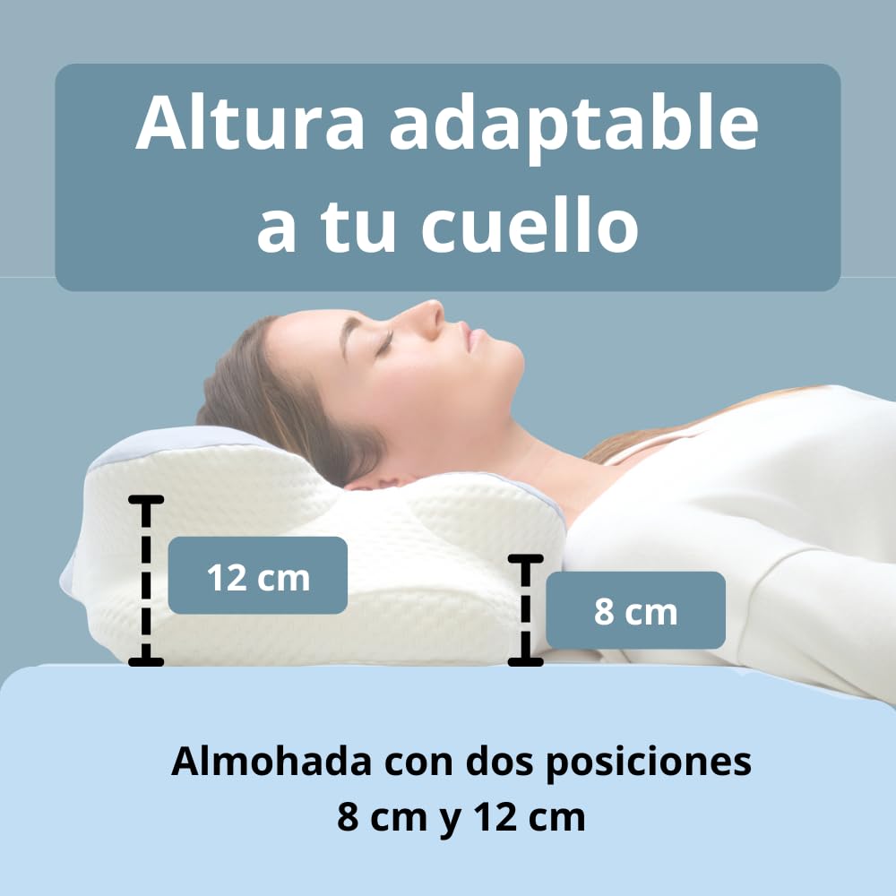 Almohada Cervicales y Cuello de Espuma Viscoelastica, Almohada Ortopedica y ergonómica para Soporte de Cuello, Almohada Ergonómica para Dormir de Lado y Boca Arriba (Gris)