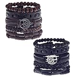 VERSTELLBARE GRÖßE LEDERARMBÄNDER: Dieses lederarmband ist verstellbar, es hat eine Länge von 21cm bis 28cm.passt für jede Handgelenk Größe durch Ziehen. Es gibt 9 Stück Herren geflochtenen Armbänder Set