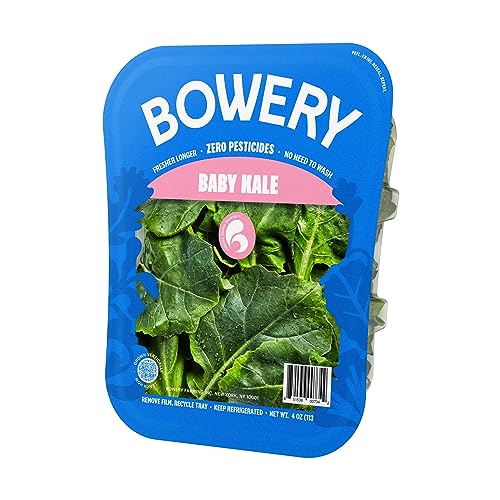 Bowery Baby Kale Salad, Locally Grown Pesticide Free Leafy Greens | No Need To Wash | Non Gmo Verified | Sweet Smooth Satisfying Taste | Fresh Crisp Crunchy Salad Kit | Sustainably Grown 4.0 Oz #TOP3