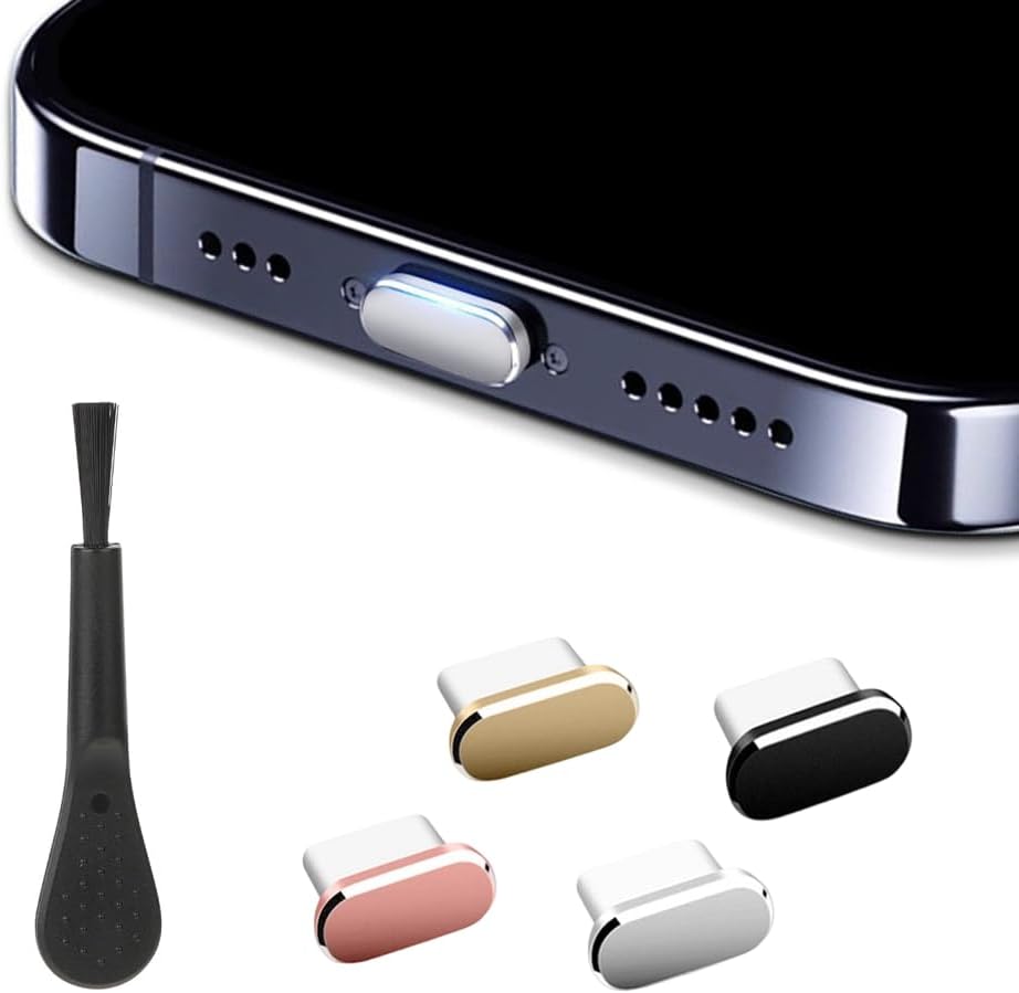 4Pcs Mix Color USB C Dust Plug with 1pc Cleaning Brush,Type C Charging Port Cover, Anti Dust USB-C Plug Cover Charging Port Cover Caps Phone Type-C Port Protectors Compatible with All USB C Devices