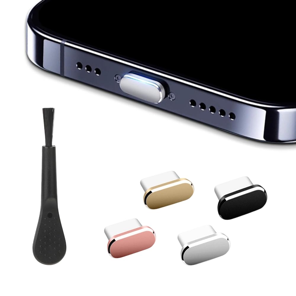 4Pcs Mix Color USB C Dust Plug with 1pc Cleaning Brush,Type C Charging Port Cover, Anti Dust USB-C Plug Cover Charging Port Cover Caps Phone Type-C Port Protectors Compatible with All USB C Devices