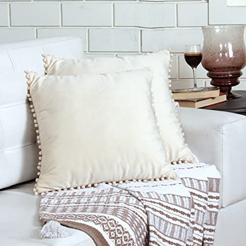 Image of Amazon Brand - Umi Pack of 2 Decorative Throw Pillow Covers, Soft Velvet Cushion Covers For Sofa, Couch, Bedroom, Car, 18 X 18 Inches (45 x 45 cm) in Cream Color