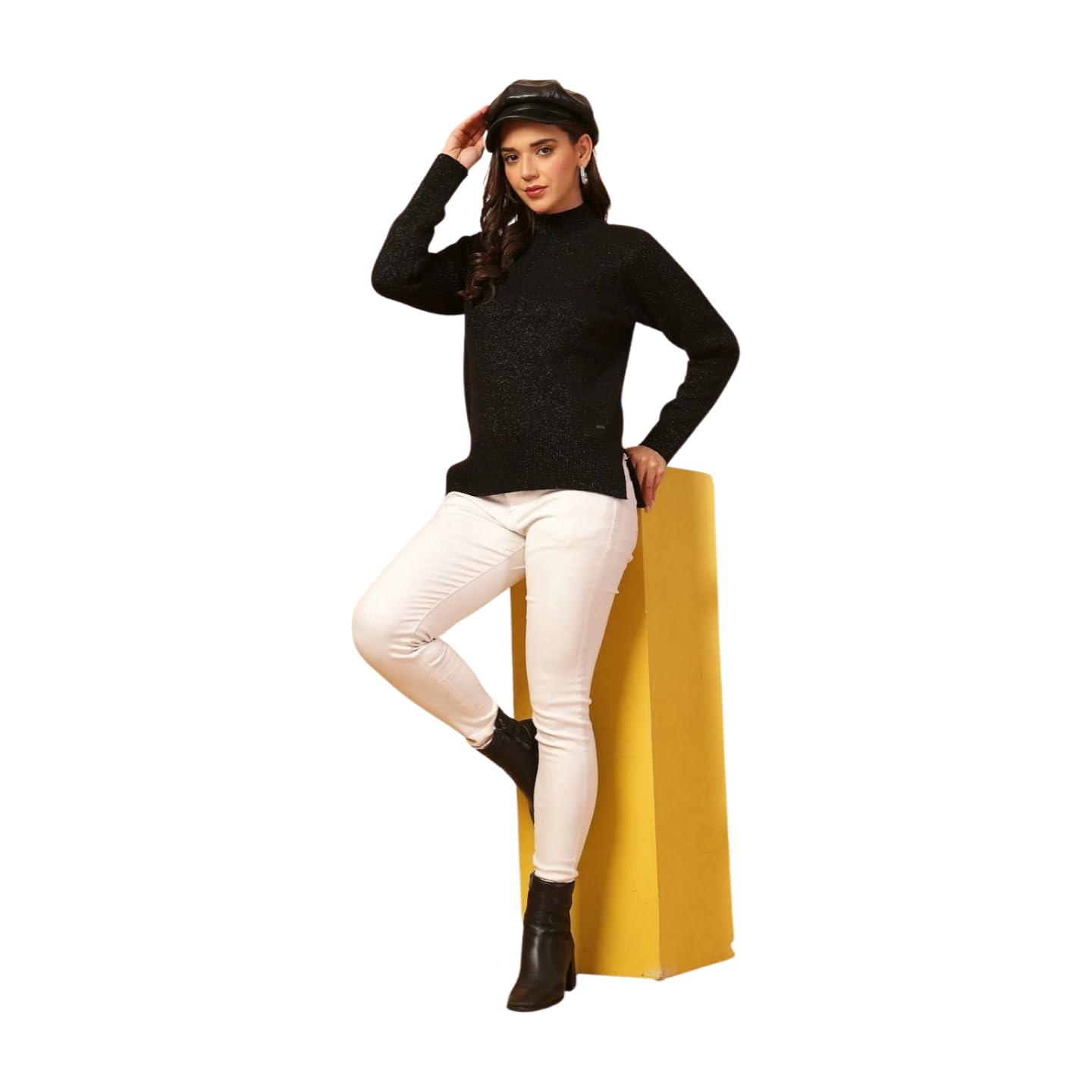 thirty threads Women Ribbed Mock Collar Pullover Sweaters Black_T5W 25223-picture-49