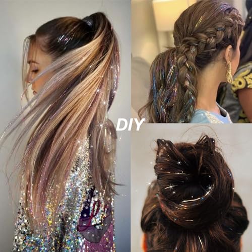 Ainitops 12Pcs Hair Tinsel Clip In Hair Extensions 19.6Inch Clip In Hair Tinsel Glitter Tinsel Hair Extensions Shiny Sparkly Fairy Hair Tinsel Kit Dazzle Hair Accessories For Women Girls Kids thumb #5