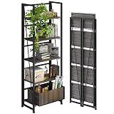 4NM No-Assembly Folding Bookshelf Storage Shelves 5 Tiers Vintage Bookcase Standing Racks Study Orga