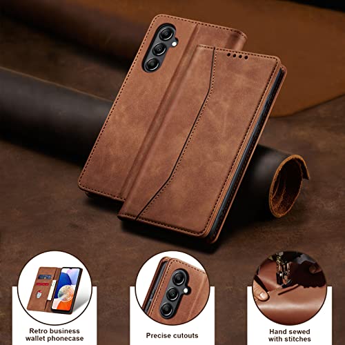 Image of Jasonyu Wallet Case for Samsung Galaxy A14 4G /5G, Flip PU Leather, Brown