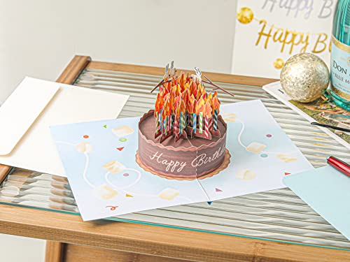 Liif Birthday Cake On Fire Funny Birthday Card, 3D Greeting Pop Up Birthday Card, Happy Birthday Card For Men, Women, Her, Him, Husband, Wife | With Message Note & Envelop | Size 7 X 5 Inch #TOP4