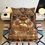 Sábana Ajustable Buddha 3D Impresa Microfibra Bolsillo Profundo Antideslizante Funda colchón Buddha Dormitorio 90x200x25cm