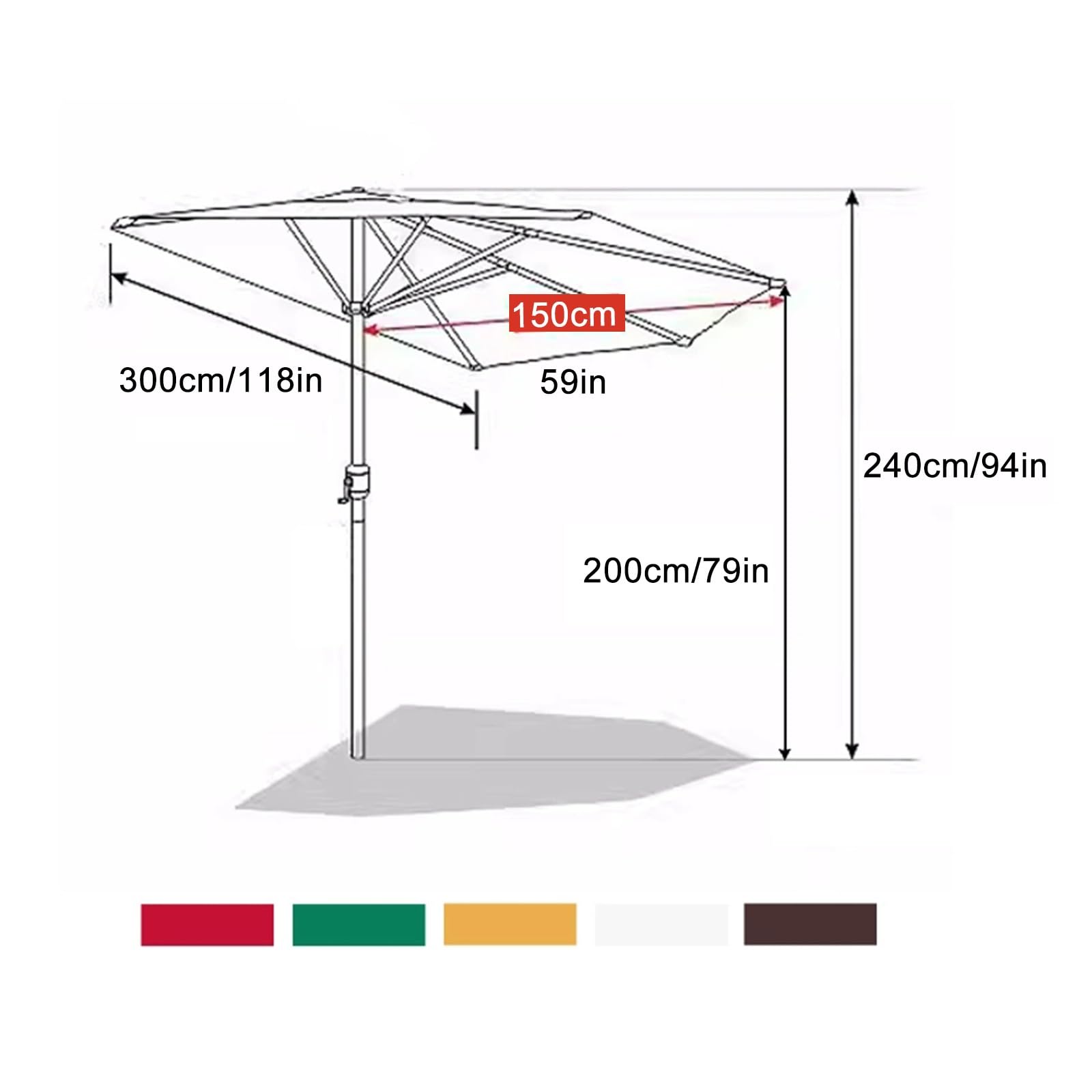Parasol Ogrodowy na Świeżym Powietrzu, Półparasol, Półparasol, Regulacja Podnoszenia za Pomocą Przycisku, Parasole Targowe na Ścianę, Balkon, Ogród, Taras, Kawiarnia (Color : Tawny)