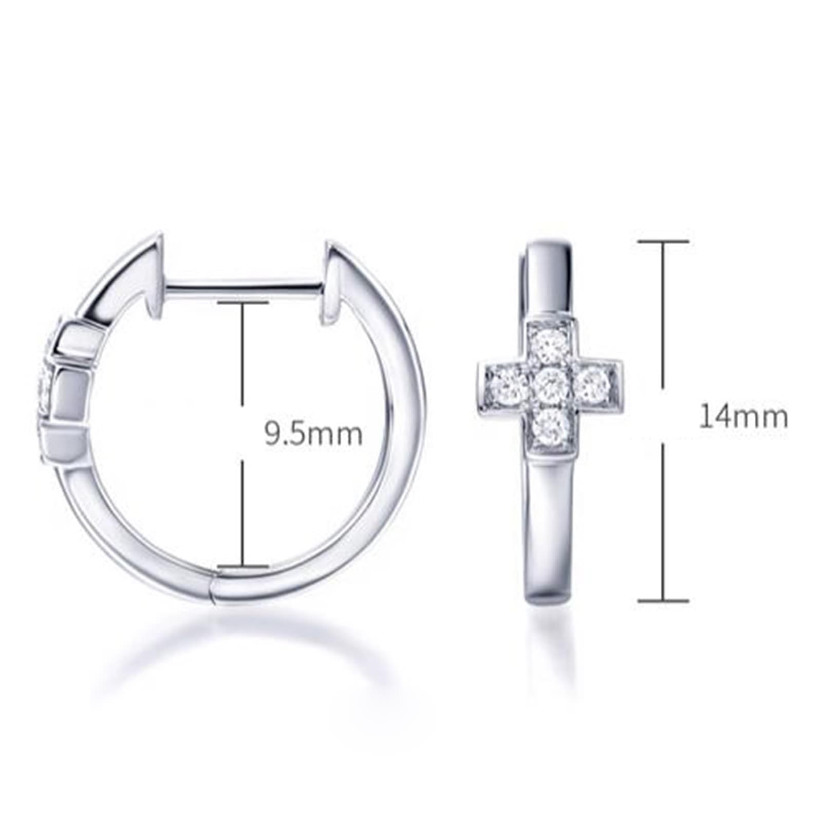 Epinki Prawdziwa biżuteria Creole Hoop 9K/14K/18K białe złoto, krzyż kolczyki na sztyfcie Boże Narodzenie z laboratorium diamentowe okrągłe szlify, kolczyki damskie 18/14/9-karatowe złoto, 18-karatowe