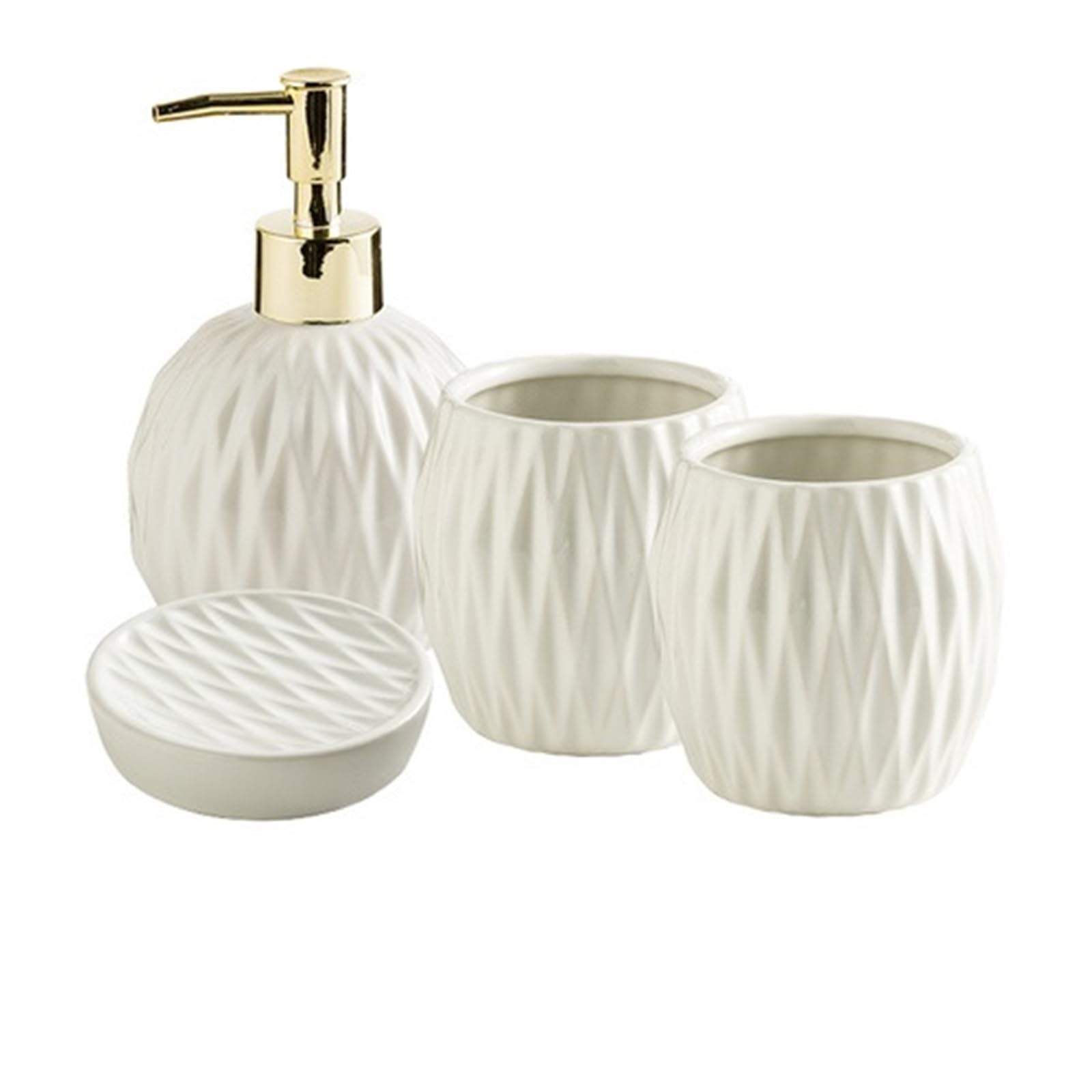 Soap Dish Set Light Luxury Electroplated Ceramic Wash Set Creative Soap Dispenser Mouthwash Cup Dish Bathroom(C-4-piece set)