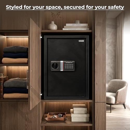 Image of Plantex Safe Locker for Home /56 Litre Hotel Safe Tijori Box /Digital Locker /Electronic Safety Locker with Master & User Dual Code Access with Emergency Key /2 Years Warranty By Plantex (Black)