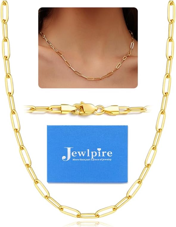 Jewlpire Silver/14K Gold Plated Paperclip Necklace for Women, 3mm 4mm 5mm Necklaces for Women, Women's Paperclip Chain Necklaces 16 18 20 22 24 26 Inch