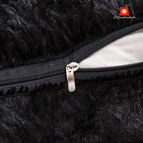 Image of Black Square Cushion Cover Fur Pillow Cases Set of 2 with Zipper 12x12 inch / 30cm x 30cm