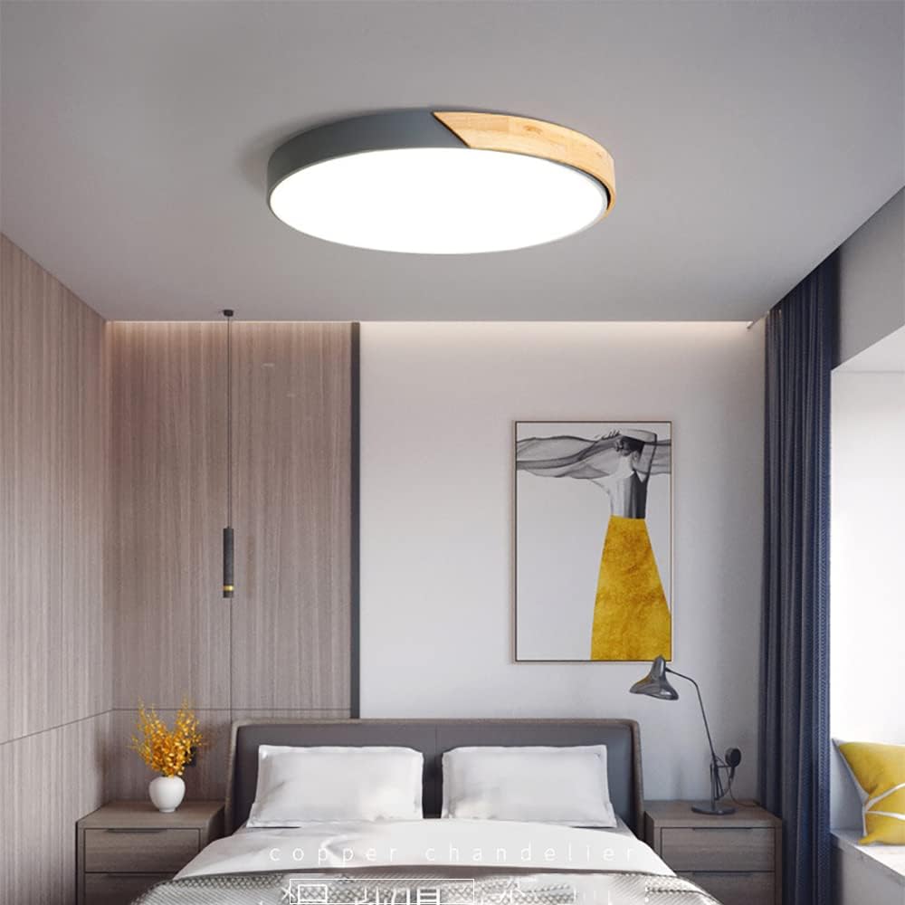 Plafonnier LED salon et chambre moderne en bois gris chaleureux 24"