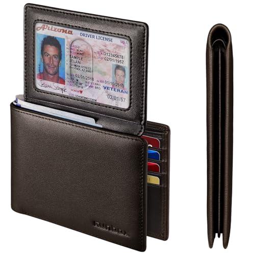 Image of RUNBOX Wallet for Men Leather RFID Blocking Bifold Front Pocket Wallet | Genuine Leather,Slim,12 Card Slots,2 ID Windows,2 Money Pockets, Gift for Men,Compact Travel Business Passport