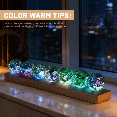 NewRiu 7Pcs Colorful Crystal Healing Spheres LED Wooden Stand(Ice Cracks) by NewRiu - Used condition - Image 3