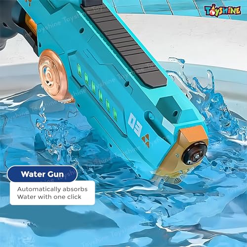 Image of Toyshine Electric Water Holi Gun Toy with10ft Range | Automatic Suction Self-Integration | Lights | Rechargeable Battery | 450ml Tank Capacity Perfect for Holi Festival & Summer Outdoor Fun- Blue
