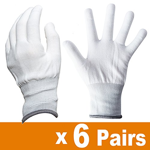 Ehdis Guantes De Trabajo Blancos de Nylon Guantes de Trabajo - 6 Pares
