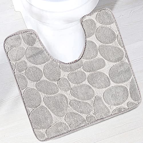 Reyox Tapis de Toilette Antidérapant Absorbant Tapis Contour de WC Polyester Forme de U Gris 40 x 50 cm