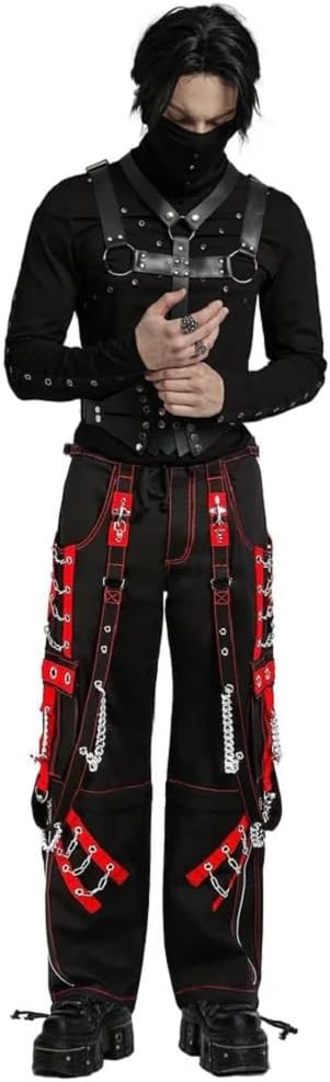 Darkrock Gothic Black & Red Men Pant Alternative Punk Rock Emo Rider Trouser Pant/Shorts