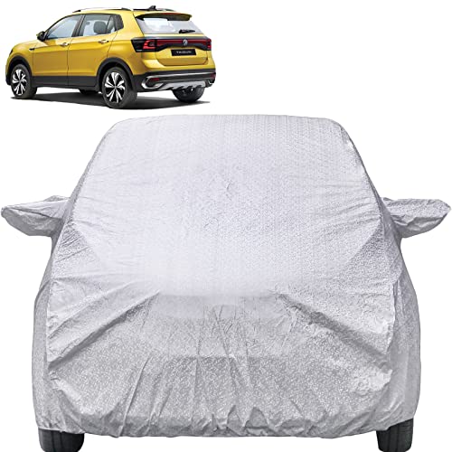 Image of Taigun Waterproof Car Cover with Mirror Pockets, Shinning Silver Design, Non Woven Fabric,Triple Stitched, Compatible with Volkswagen Taigun Car Cover (2023 /2024), Taigun Car Accessories