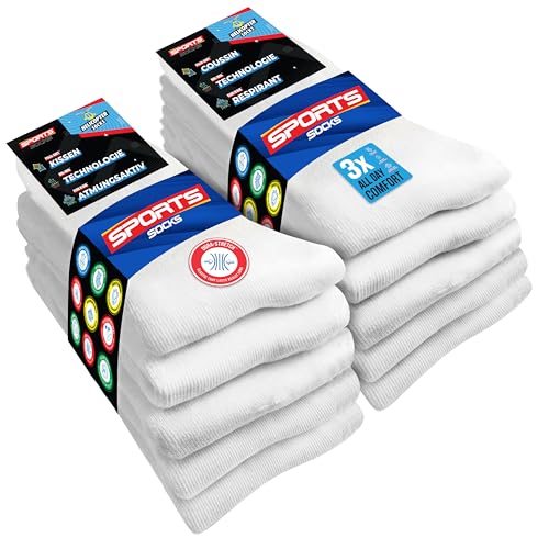 SOXCO Chaussettes Homme Sport 39-42 10 Paires Hautes, Lot de 10 Paires (EU 39 42, Blanc)