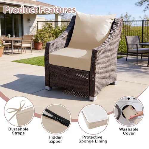Image of Outdoor Deep Seat Cushion Set, 24x24 Inch Water-Resistant & Fade-Resistant Outdoor Chair Cushions, Patio Furniture Cushions with Removable Cover for Patio Chair, Sofa, Beige (Set of 4)