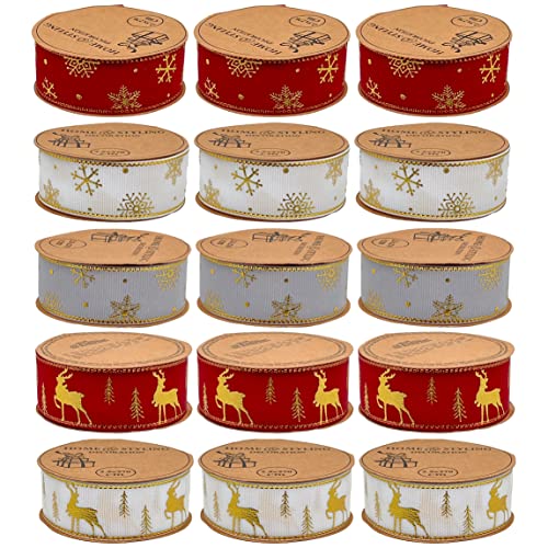 Ruban cadeau de Noël lot de 15 rouleaux en satin de polyester 40m - 2