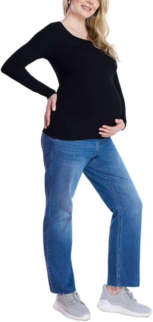Motherhood Maternity Women's Long Sleeve Square Neck Ribbed Pregnancy T-Shirt