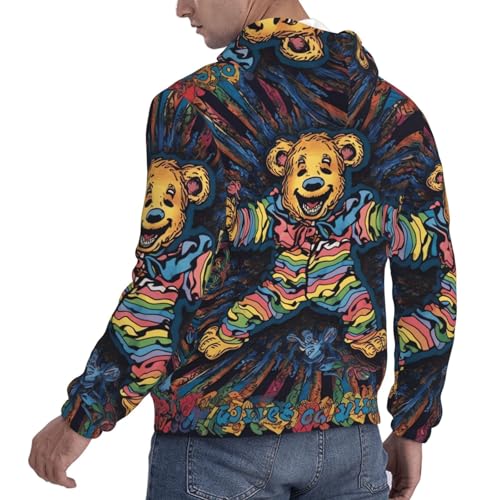 Men's Fleece Pullover Hoodie Long Sleeve Hooded Grateful Dancing Bear Sweatshirt Casual Shirts With Pockets Medium Black4