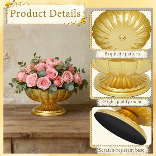 Kolnlala Gold Metal Urn Vases Set - 3.7 Inch Small Pedestal Flower Pot for Wedding Centerpieces, Table Decor, Floral Arrangements, Anniversary Party, Home Decoration (10, Gold-3.7\"×7.3\") - Thumbnail 4