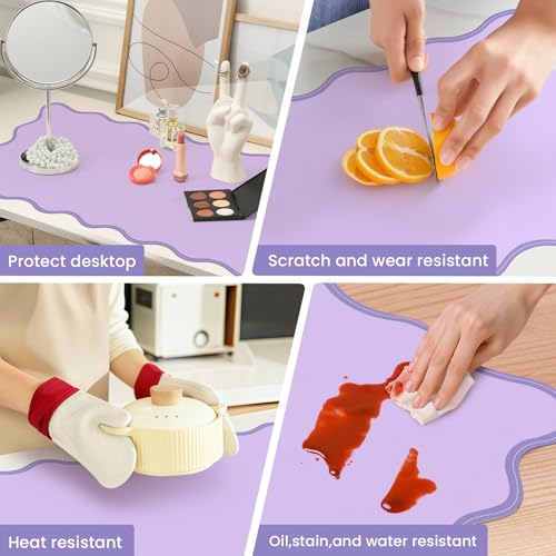 Image of Leather Desk Mat, XXL Large 31.4x15.7in Scalloped Gaming Mouse pad，Non-Slip Rubber Base Keyboard Pad Mousepad for Laptop Computer Game Home Office，Waterproof and Oilproof Desktop Mat I Purple