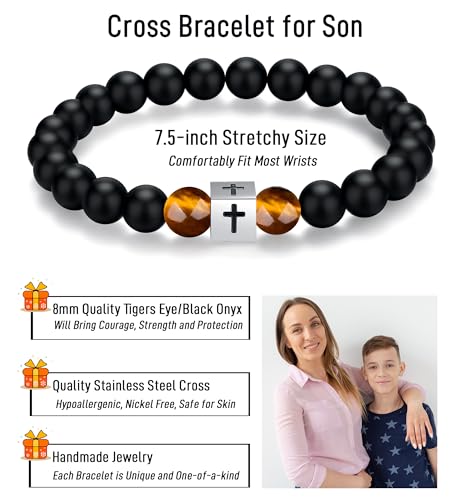 Beaded Cross Bracelet for Men & Boys - Stocking Stuffers for Teens & Adults - Baptism, Confirmation, Easter, Birthday & Christian Christmas Gifts for Him2