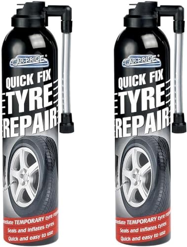 Quick FIX TYRE Repair 2PK - Quick Fix Temporary Tyre Repair - Emergency Roadside Seal & Inflates Puncture Sealant - Quick & Easy Flat Tyre Repair Foam - On-The-Go Tire Repair Solution - 2x300ml
