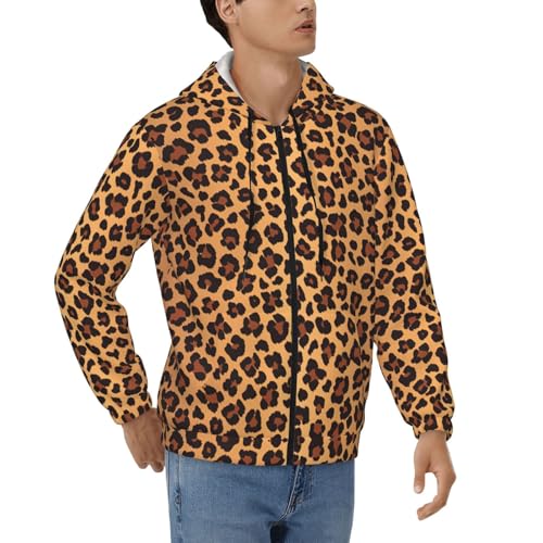Sweat à capuche thermique zippé imprimé léopard pour homme look streetwear