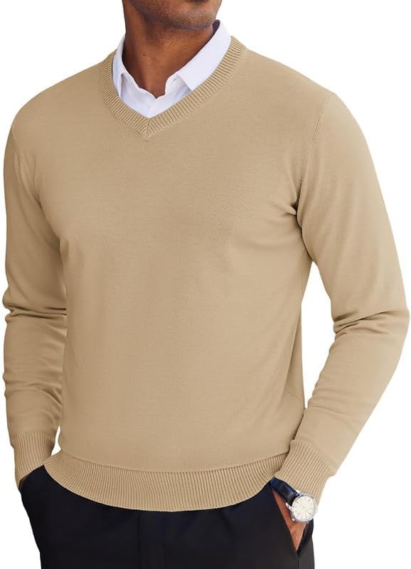 COOFANDY Men's V Neck Sweater Lightweight Knitted Pullover Sweaters