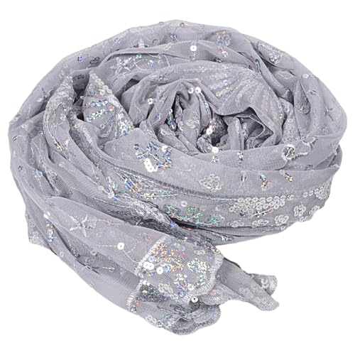 FOYTOKI Chal Bordado Estrellas y Luna para Mujer, Chal de Fiesta de Poliéster Suave, Envoltura Ligera Plateada para Bodas y Vestidos de Noche, Bufanda Formal y Elegante para Eventos